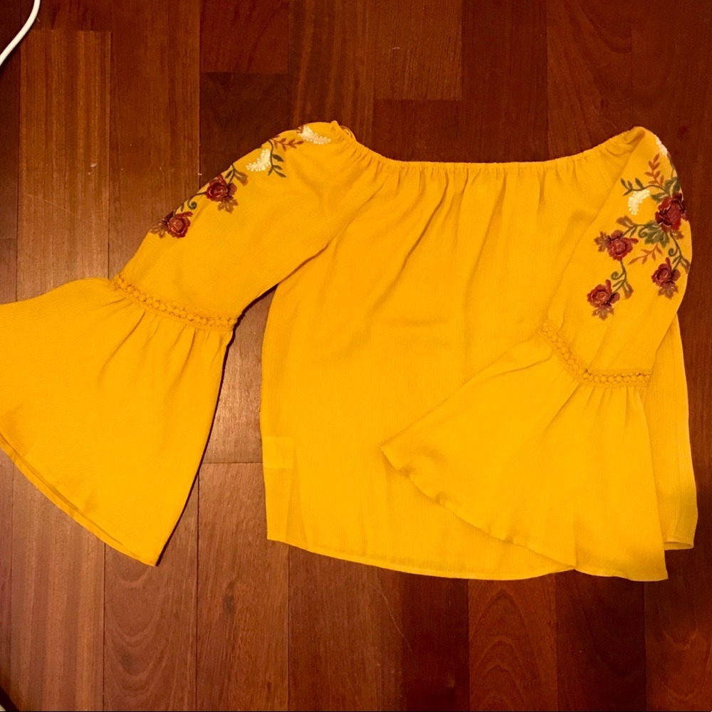 FREE WITH PURCHASE - Lily White Mustard Yellow Strapless Floral Shirt